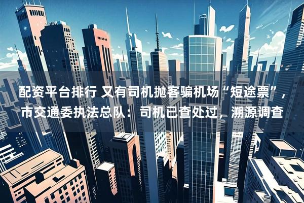 配资平台排行 又有司机抛客骗机场“短途票”，市交通委执法总队：司机已查处过，溯源调查